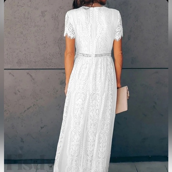 Women's Short Sleeve Floral Lace Wedding Dress Bridesmaid Cocktail - Picture 4 of 10